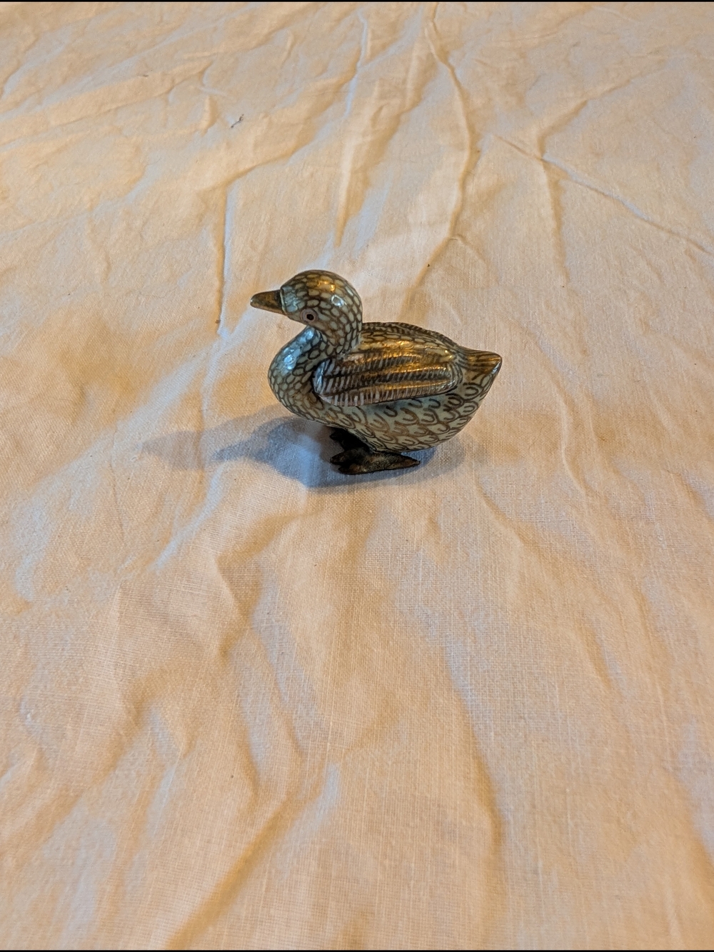 2/20$ Vintage Brass Duck Figurine with Mother-of-Pearl Inlay